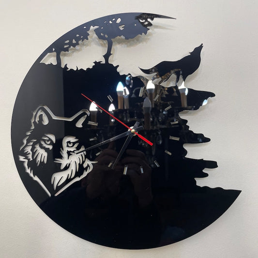 Black Wolf Acrylic-Like-Glass Wall Clock