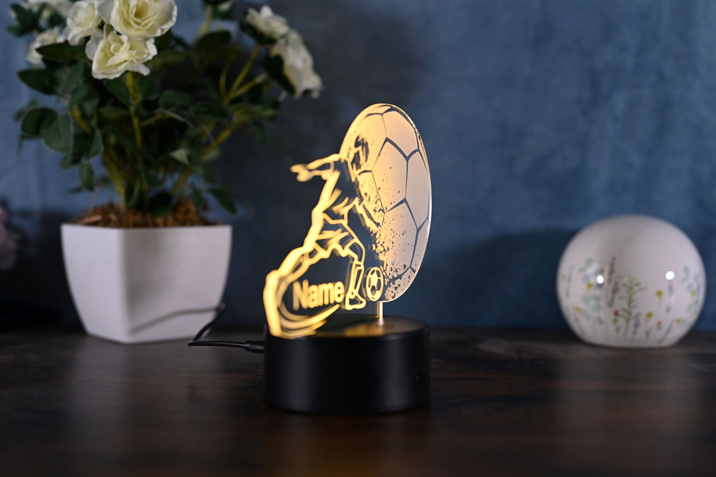 Personalized Soccer Lamp - Unique Bedroom Night Light and Home Decor Gift for Kids and Soccer Fans